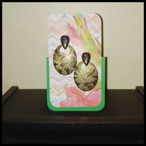 Embossed Oval Gold Tone Earrings